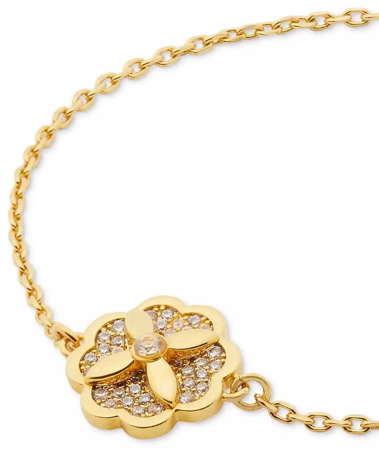 Gold-Tone Pavé Flower Charm Link Bracelet
