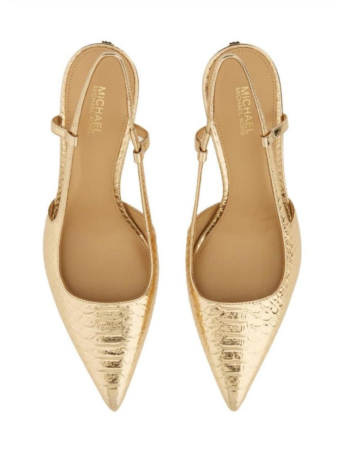 Textured Gold Slingback Pumps With Pointed Toe