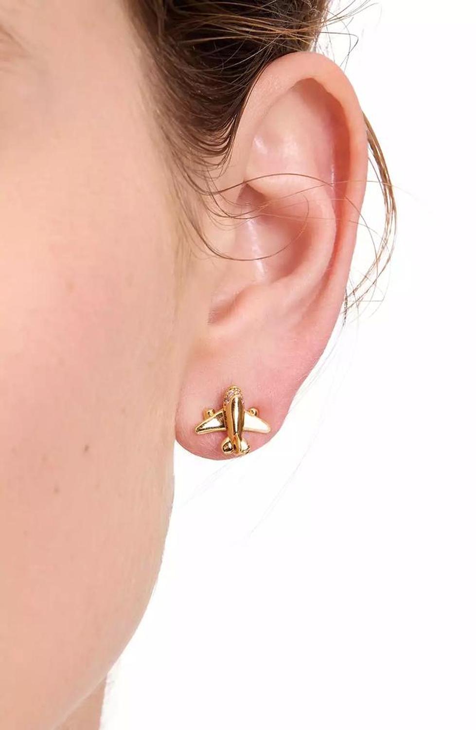 Gold-Tone Out of Office Airplane Stud Earrings