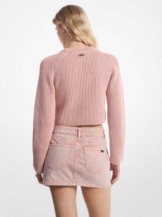 Garment-Dyed Ribbed Cotton Cropped Sweater