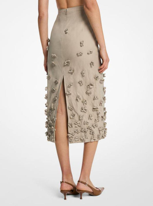 Hand-Embroidered Floral Crushed Cotton Gabardine Skirt