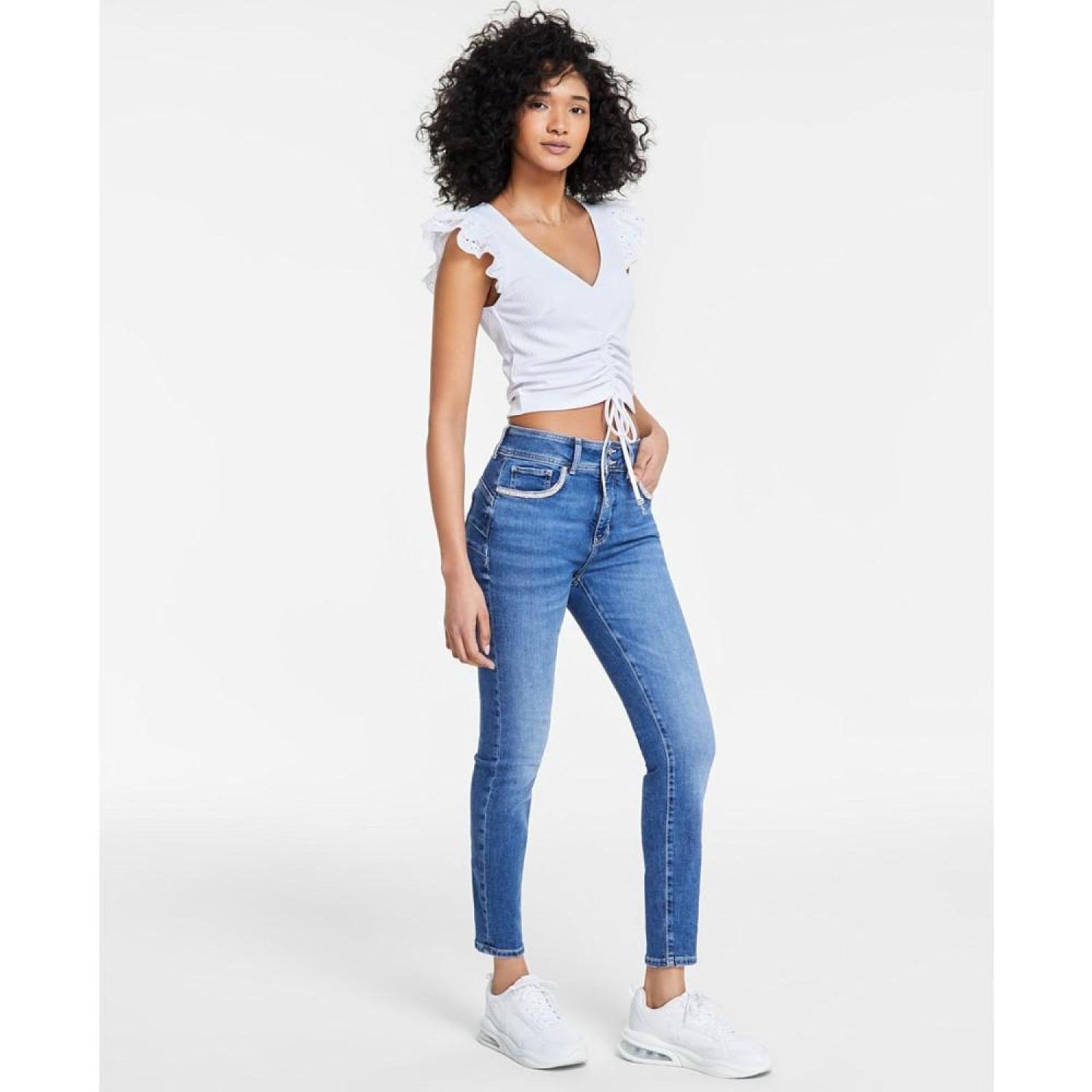 Women's Rhinestone Trimmed Skinny Ankle Jeans