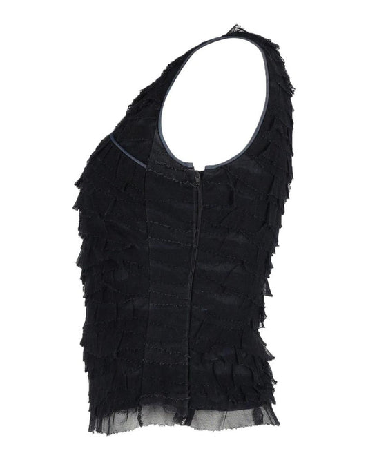 Marc Jacobs Organza Tiered Sleeveless Blouse in Navy Blue Polyester