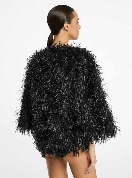 Hand-Embroidered Fringe Chubby Jacket