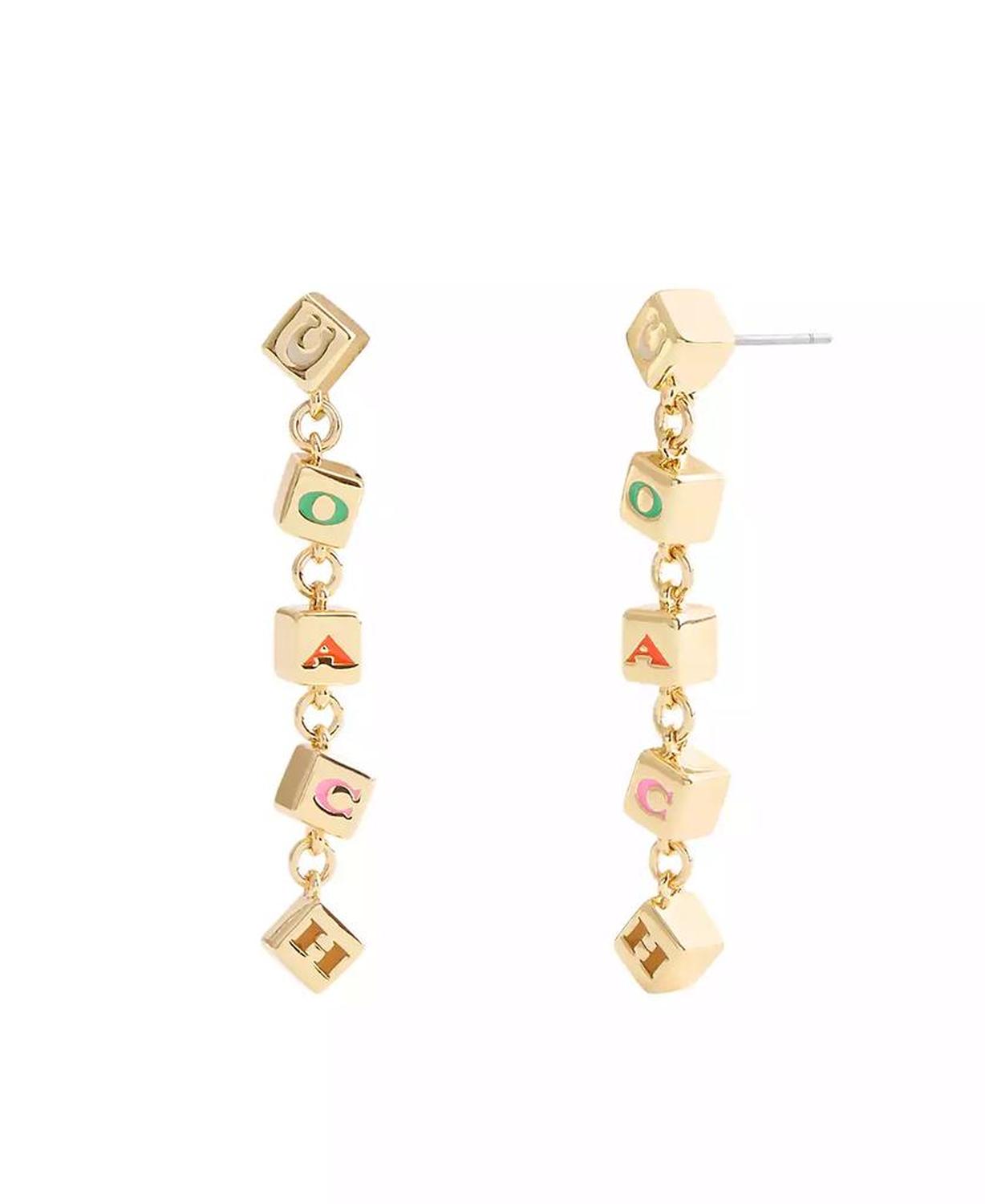 Multi-Colored Signature Logo Enamel Cube Linear Earrings