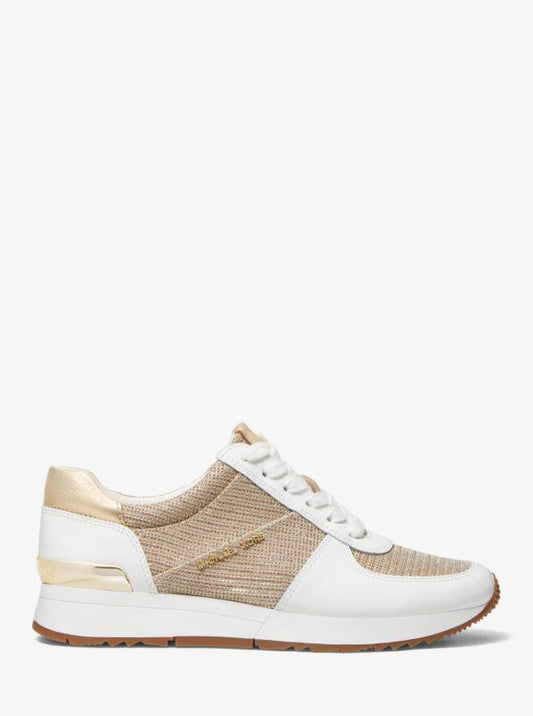 Allie Leather and Glitter Chain-Mesh Trainer