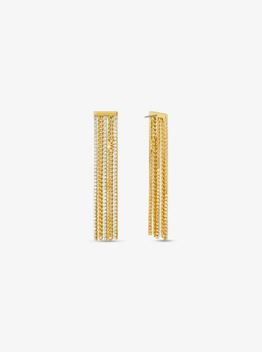 Precious Metal-Plated Brass Pavé Chain Drop Earrings