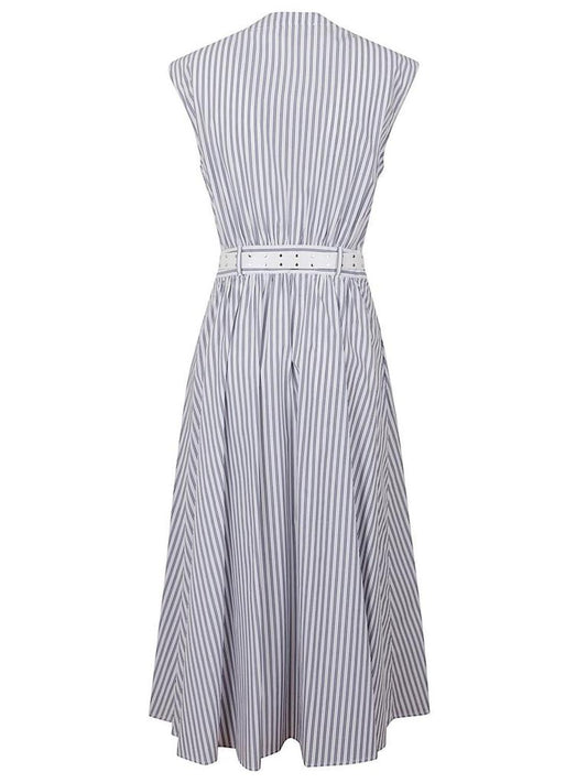 Michael Michael Kors Striped Poplin Belted Midi Dress