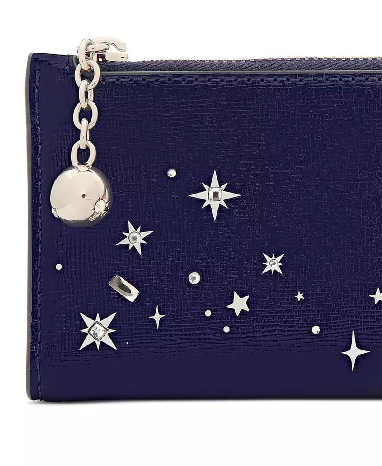 Devin Embellished Small Slim Bifold Saffiano Leather Wallet