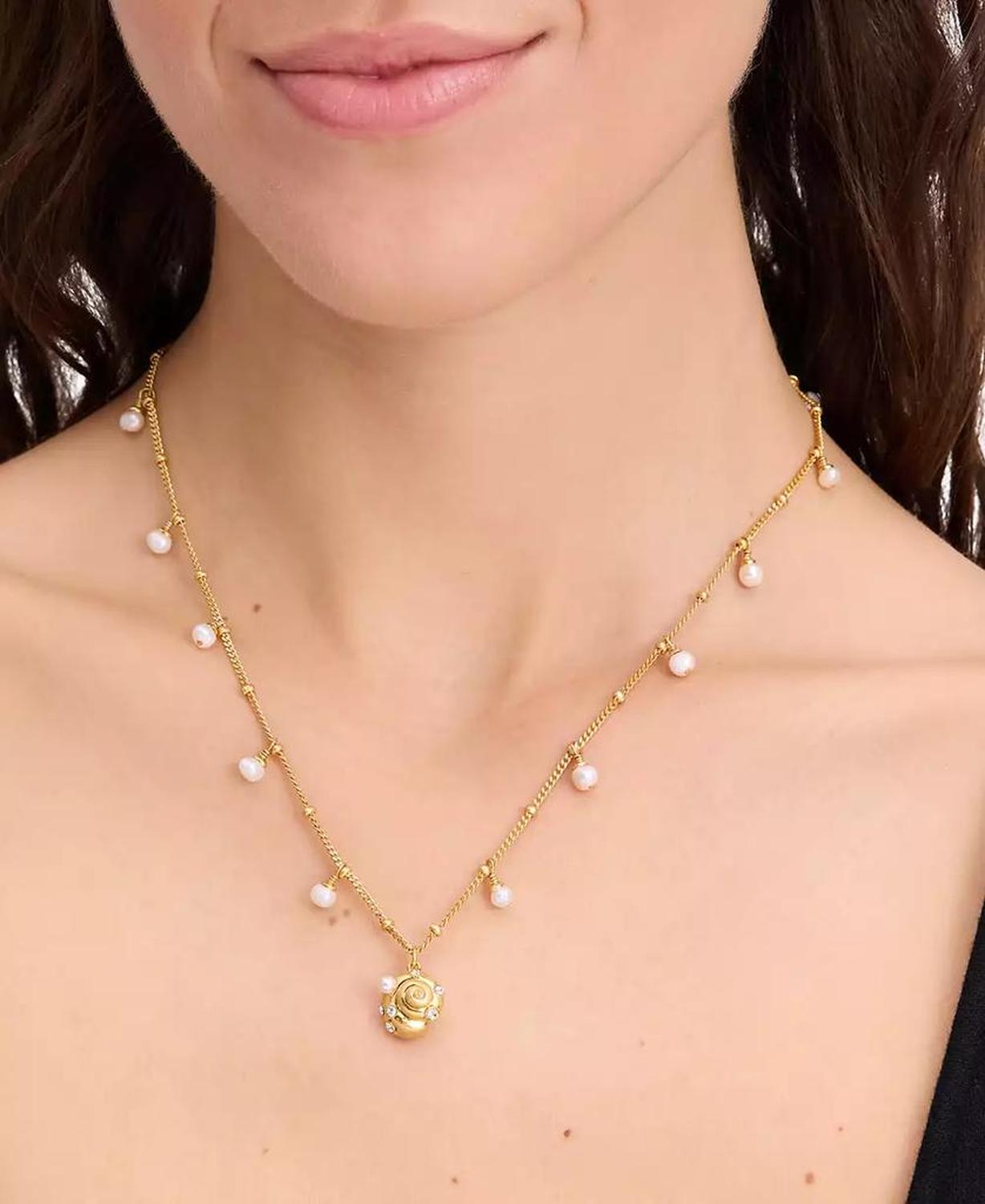 Gold-Tone Pavé & Freshwater & Imitation Pearl Shell Pendant Necklace, 16" + 3" extender