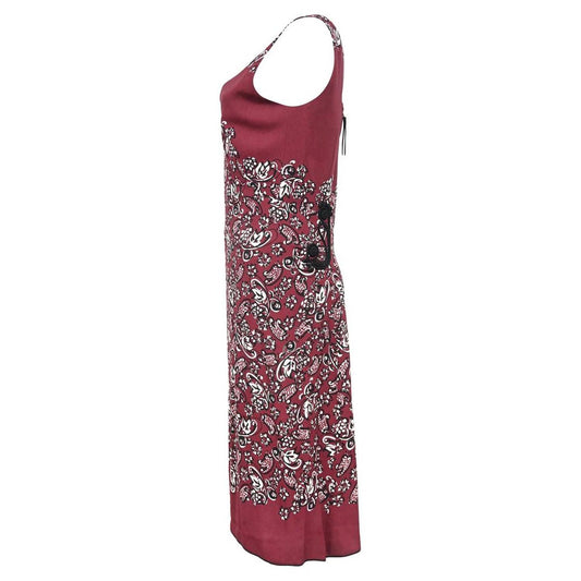 V-neck Printed Midi Dress in Red Rayon