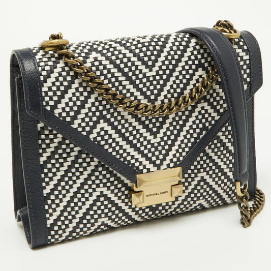 Michael Kors Navy Woven Leather Whitney Shoulder Bag