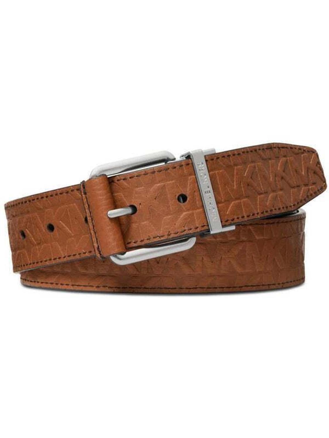 Belt Mens Brown Faux Leather Buckle Embossed Casual Jeans LTMV2