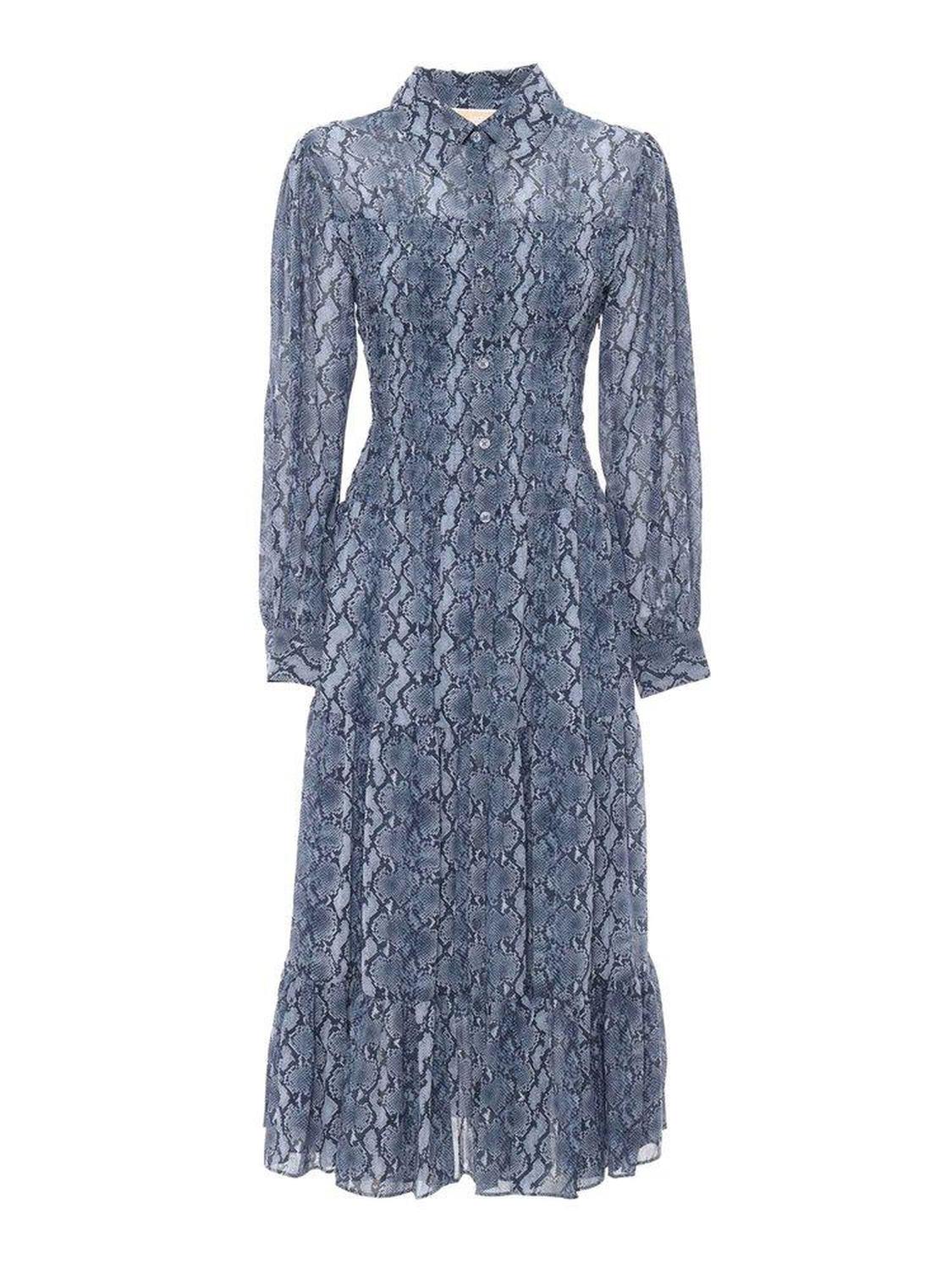 Michael Michael Kors Printed Georgette Smocked Shirt Dress
