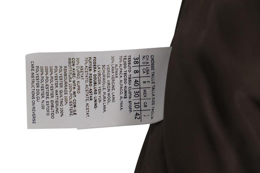 Long Jacket with Faux Fur Collar in Brown Alpaca Fibre