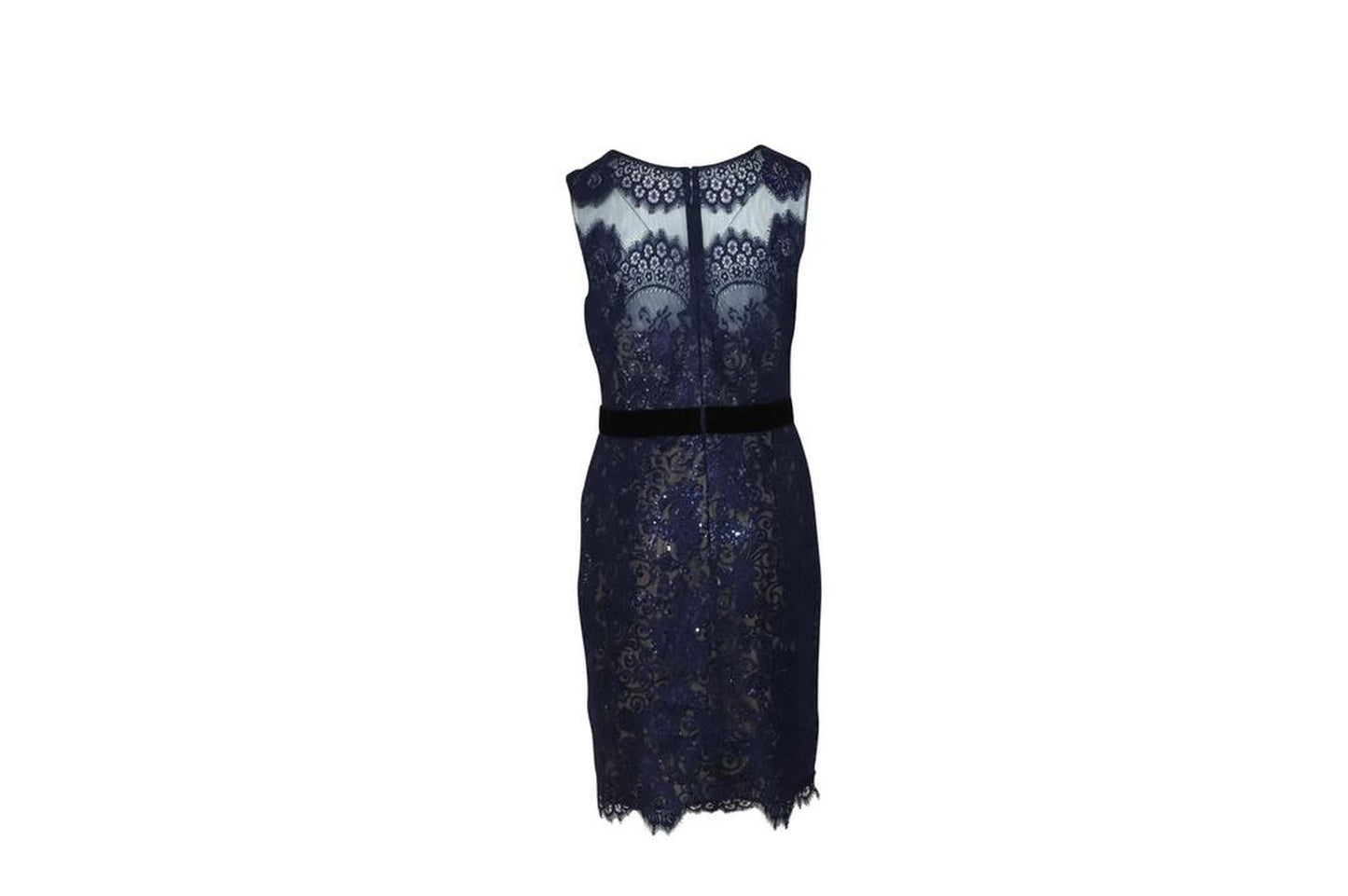 Marchesa Notte Lace Sequined Midi Dress in Blue Polyester