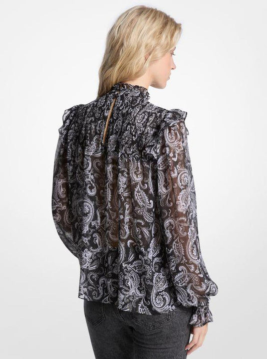 Metallic Paisley Print Georgette Blouse