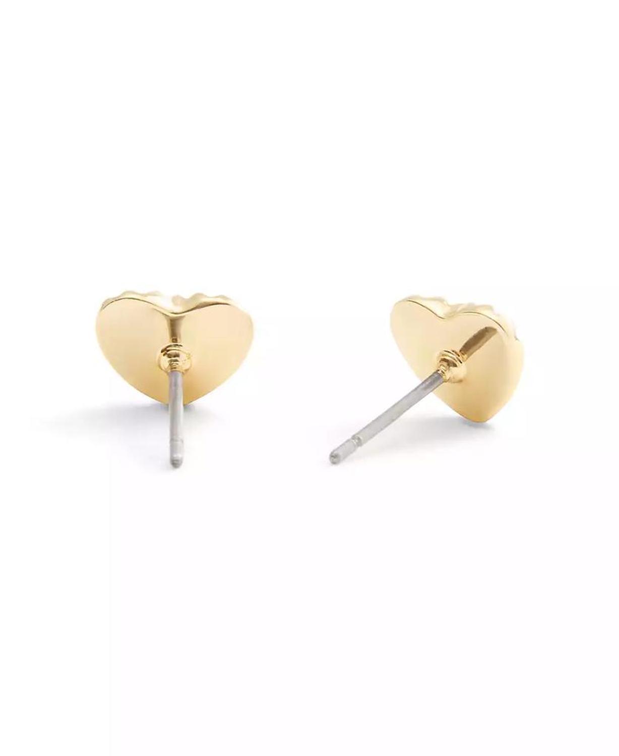Gold Signature Textured Heart Stud Earrings