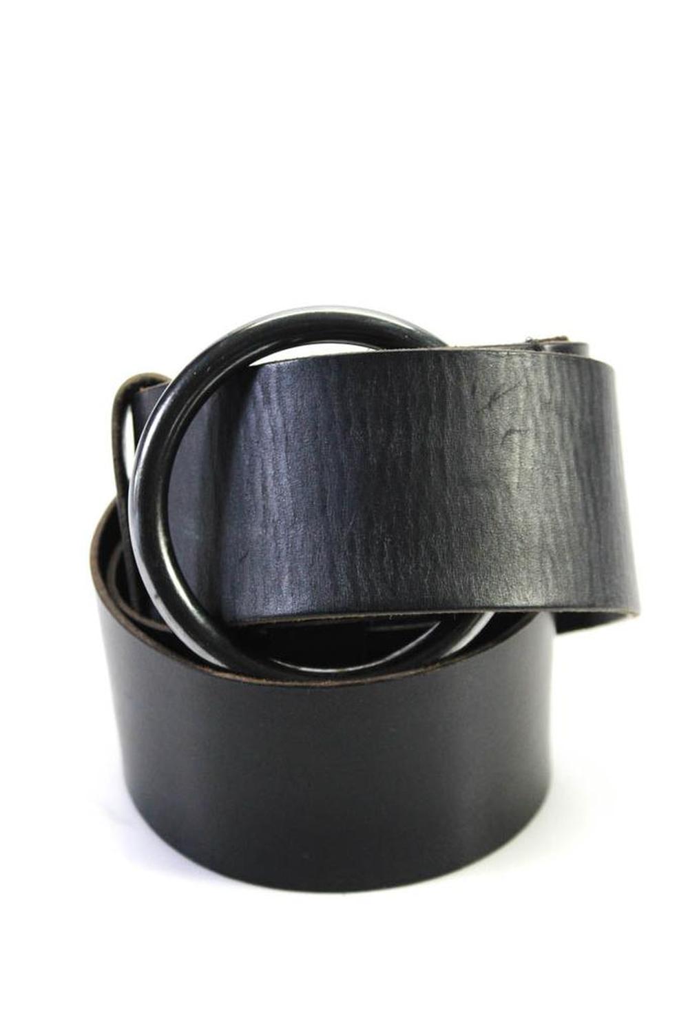 Michael Kors Womens Wide Width Ring Belt Black Silver Tone Leather