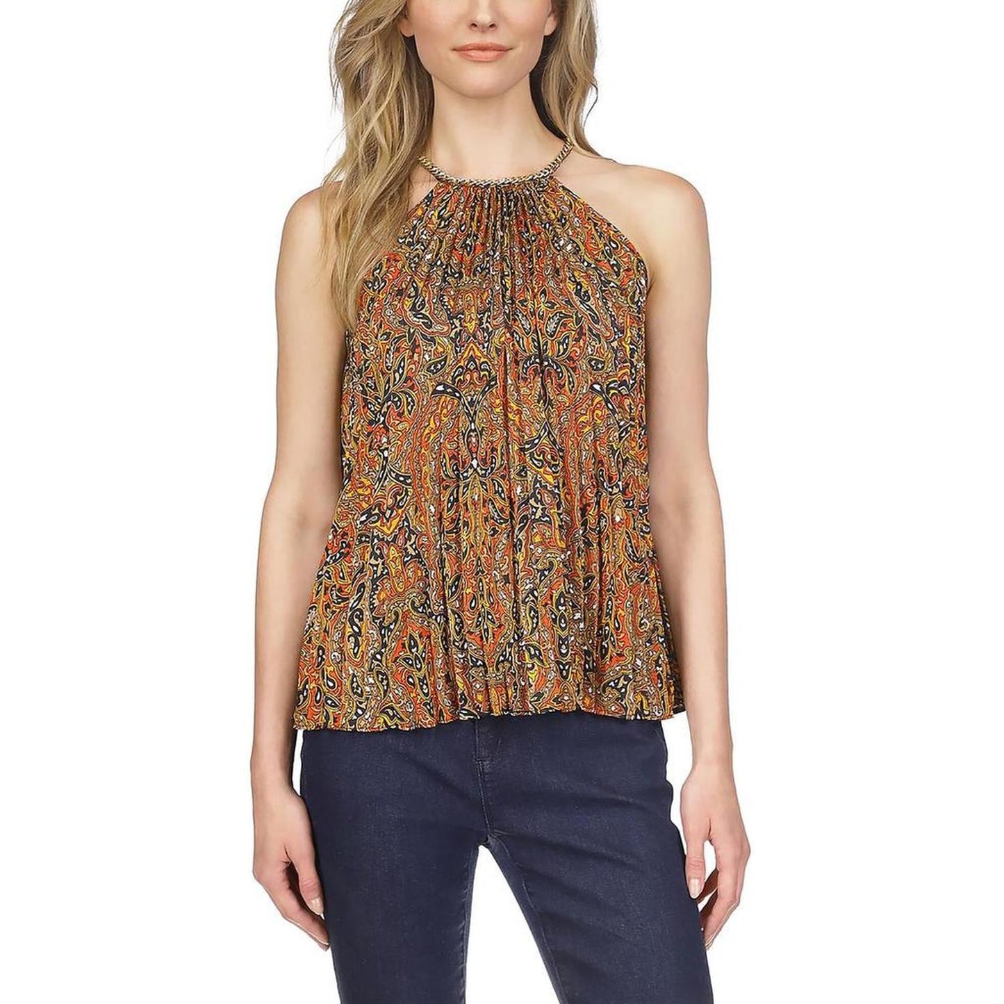 Womens Chain Pleated Tank Top