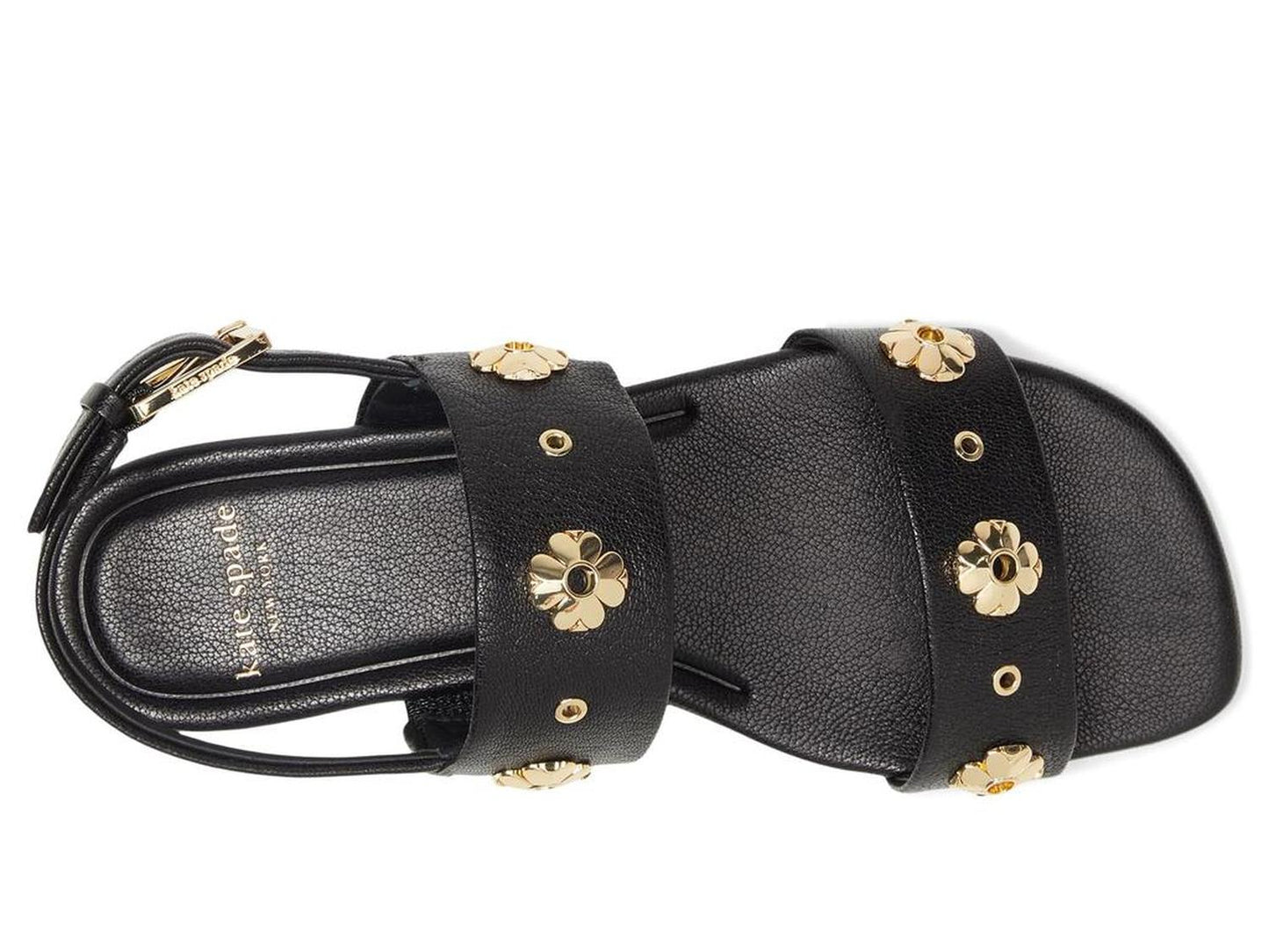 Spade Flower Stud Pebbled Leather Flat Sandal