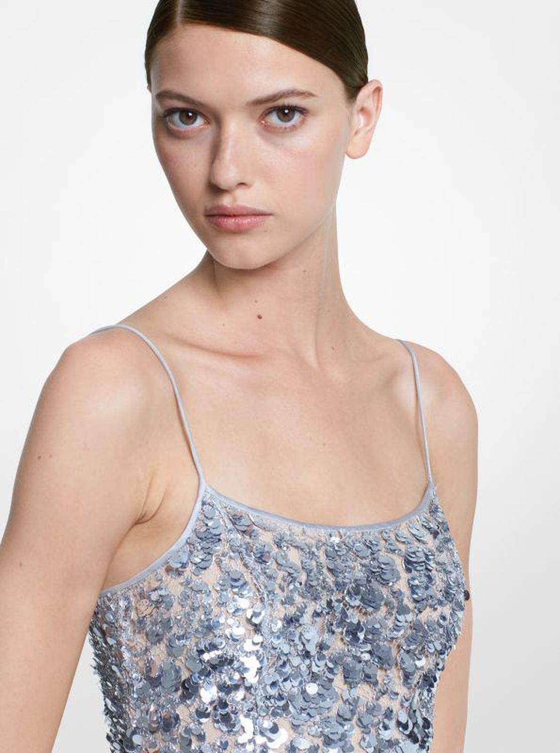 Hand-Embroidered Floral Paillette Lace Sheath Dress