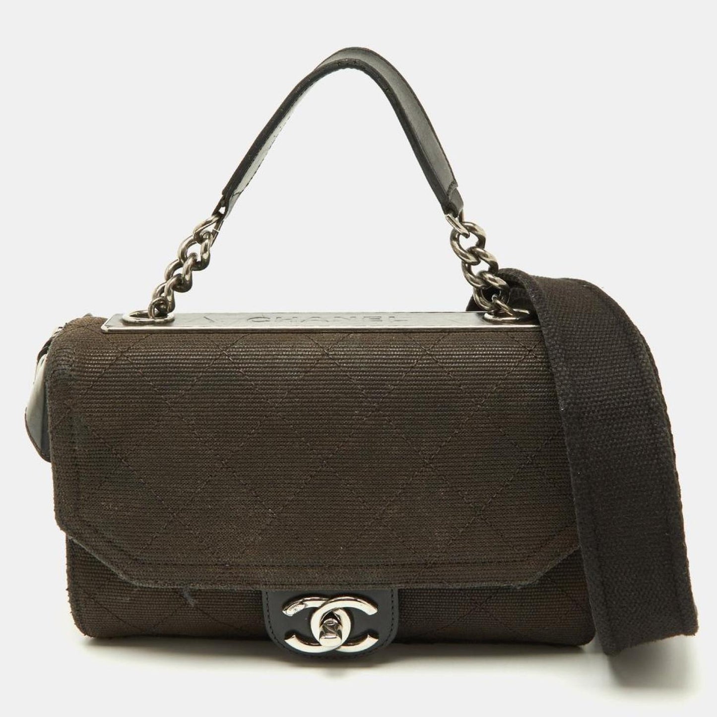 Chanel Quilted Canvas And Leather Cc Flap Shoulder Bag