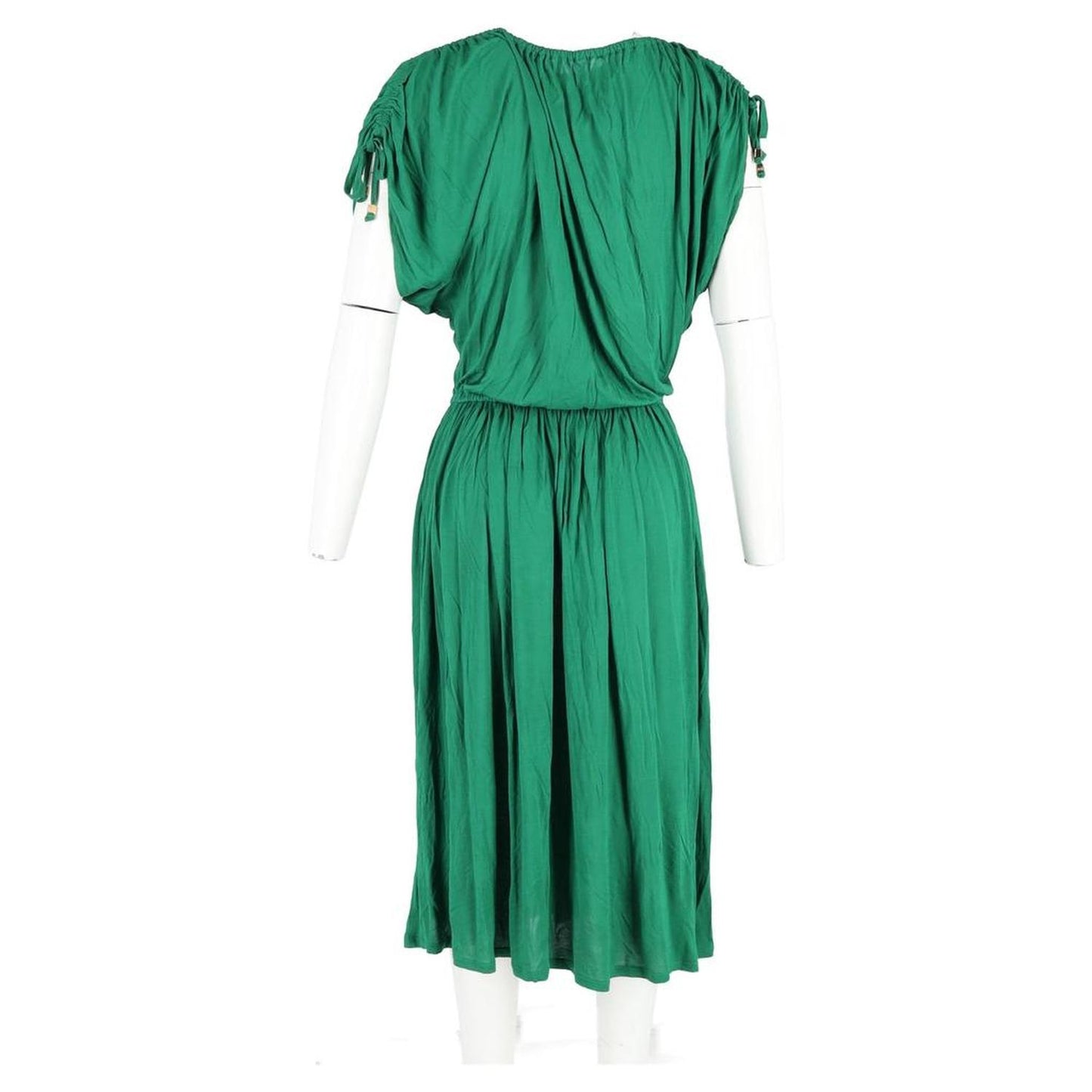Tie Waist Midi Dress in Green Cotton