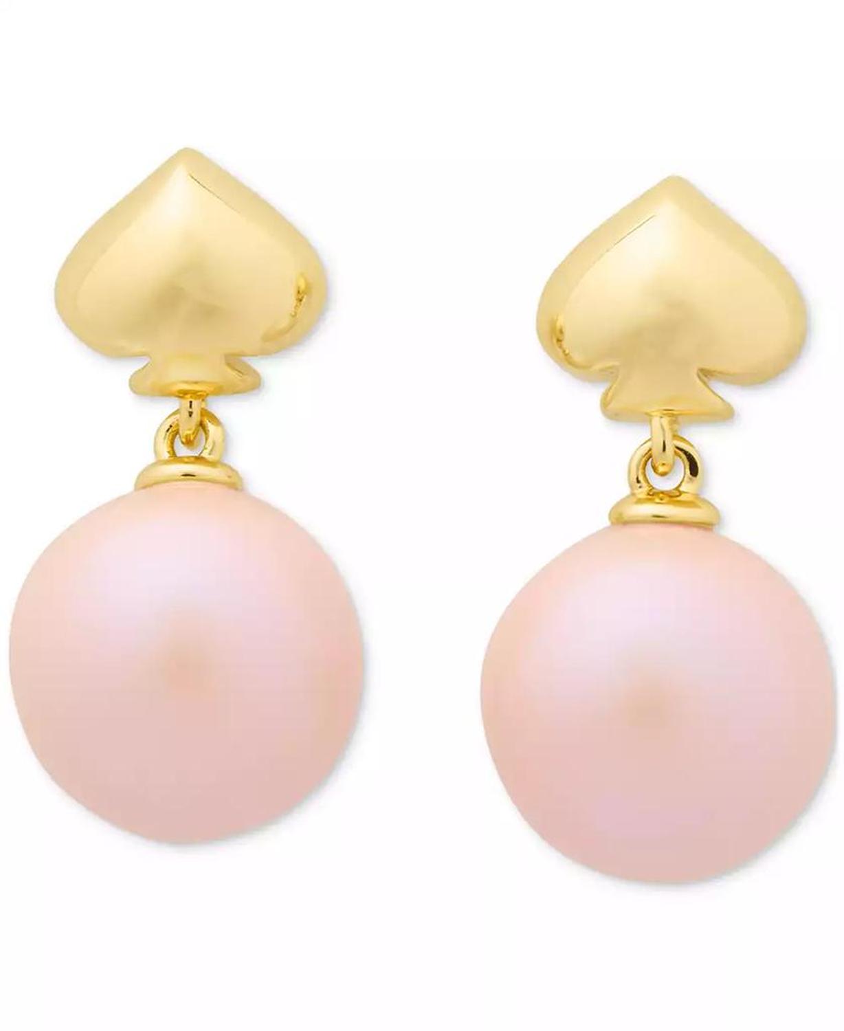 Gold-Tone Spade & Imitation Pearl Drop Earrings