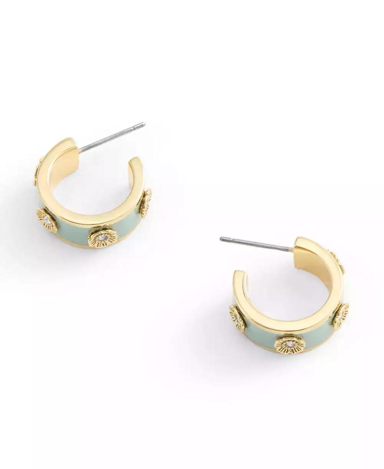 Signature Faux Stone Tea Rose Enamel Huggie Hoop Earrings