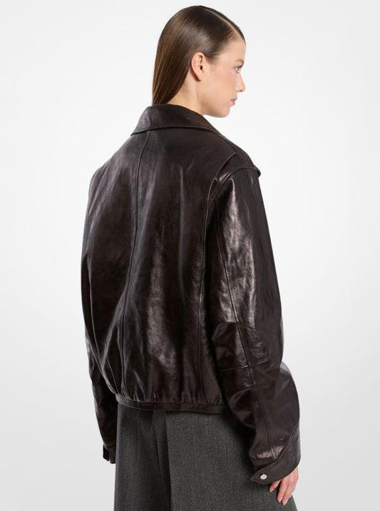 Washed Leather Bomber Jacket