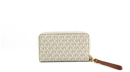 Michael Kors Jet Set Large ivory Signature PVC Flat Multifunction Wrist Women's Wallet