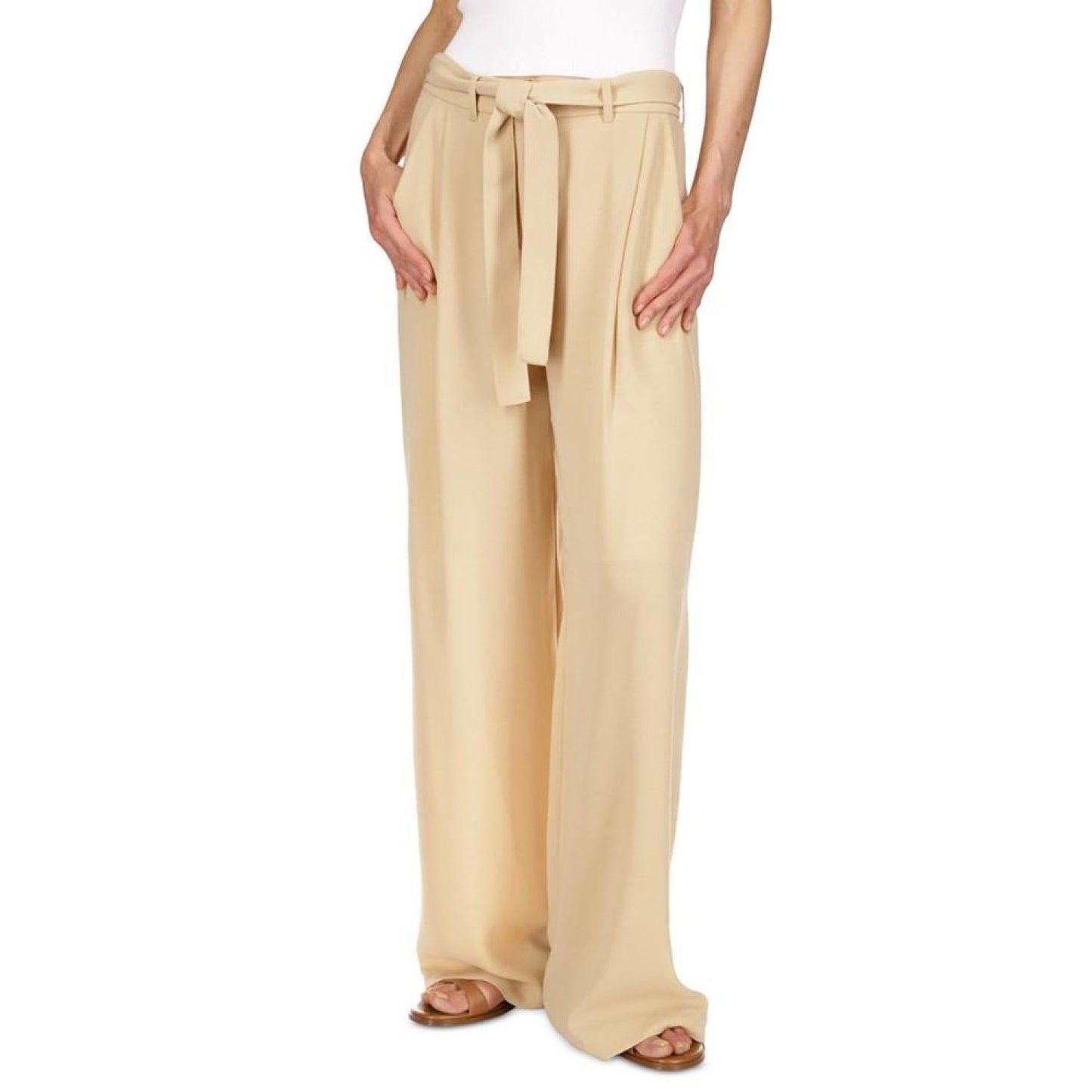 Women's Self-Sash Drapey Crepe Wide-Leg Pants