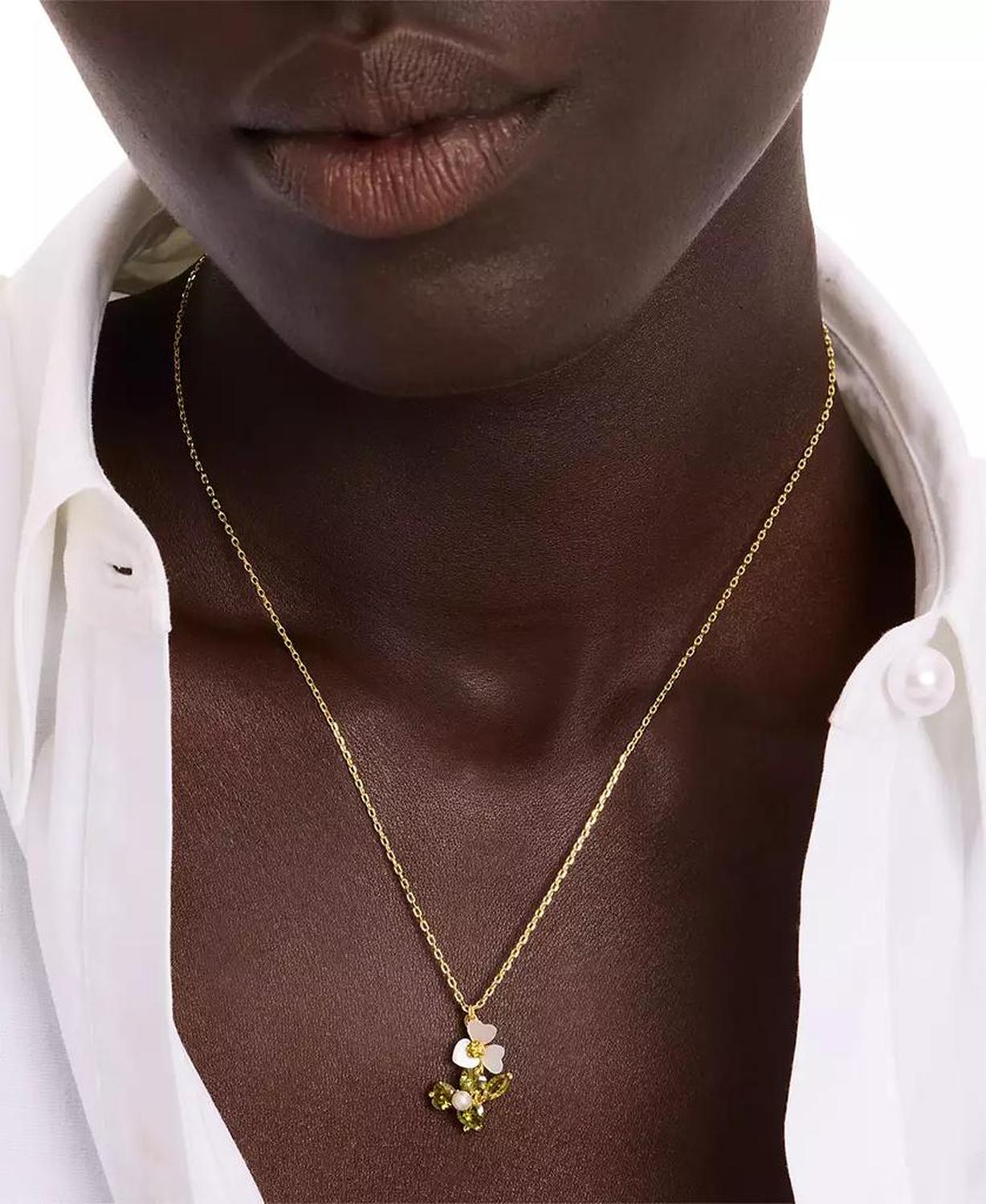 Mixed Stone Flower Pendant Necklace, 16" + 3" extender