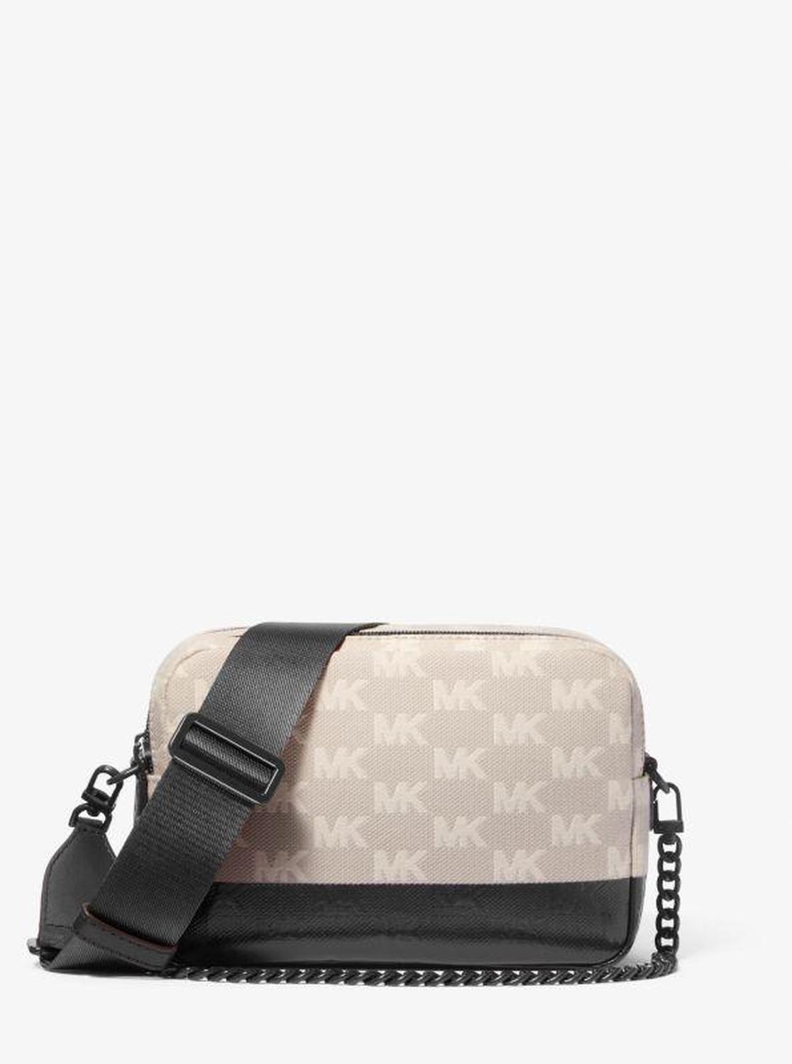 Bryant Medium Two-Tone Logo Jacquard and Leather Camera Crossbody Bag