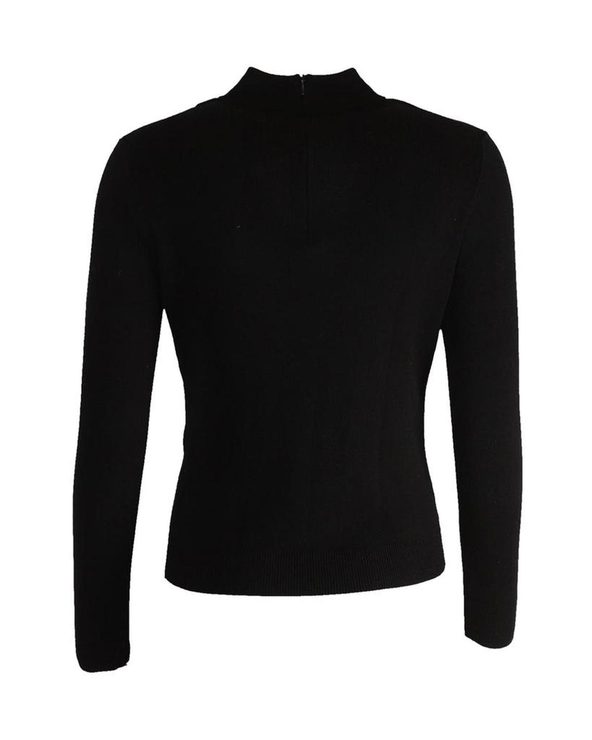 Cutout Long Sleeve Top in Black Wool