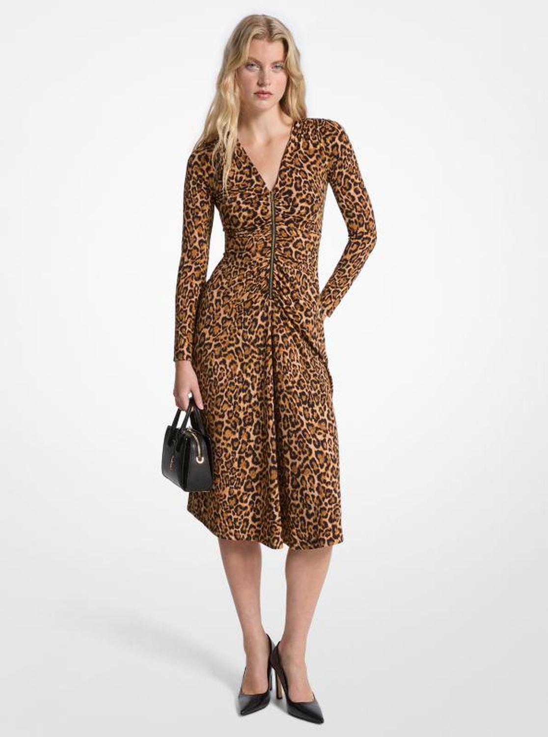 Leopard Print Matte Jersey Ruched Dress