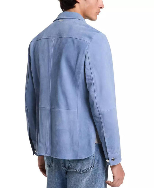Men's Long Sleeve Button-Front Suede Shirt-Jacket