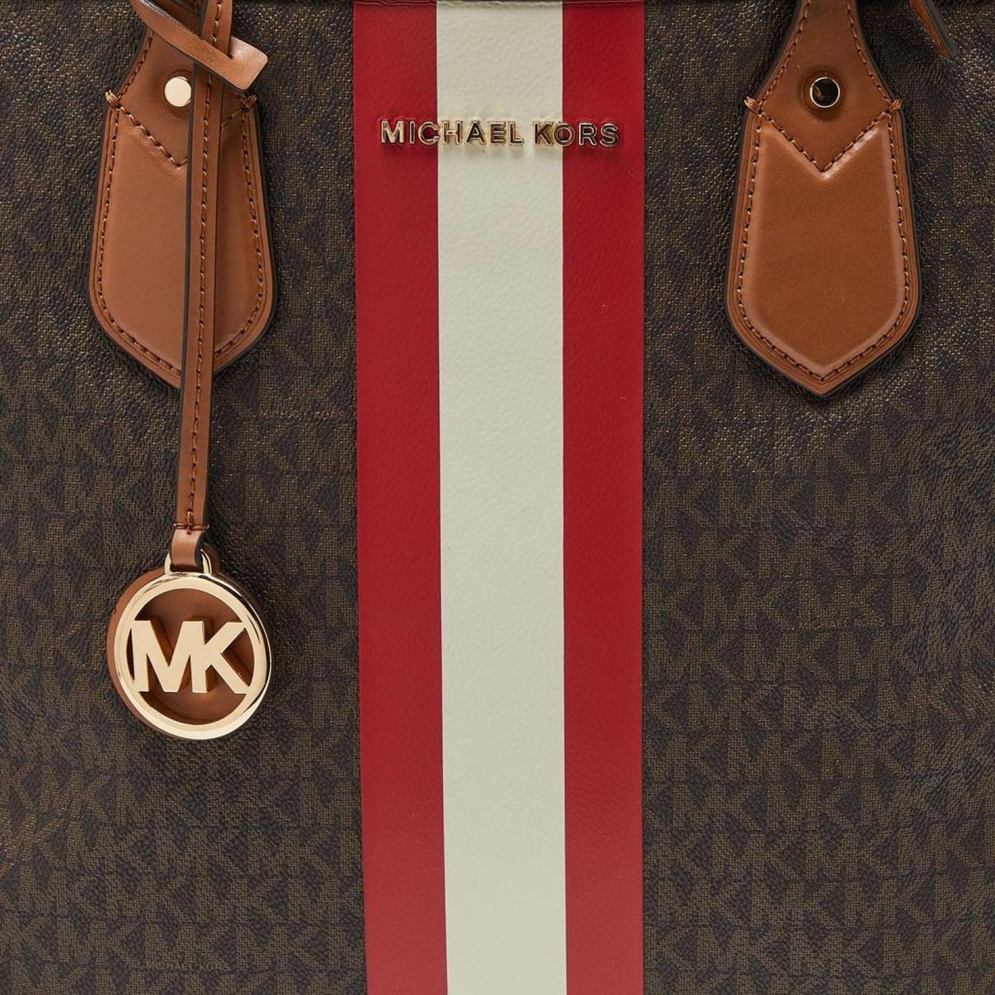Michael Kors Signature Coated Canvas And Leather Large Logo Stripe Eva Tote
