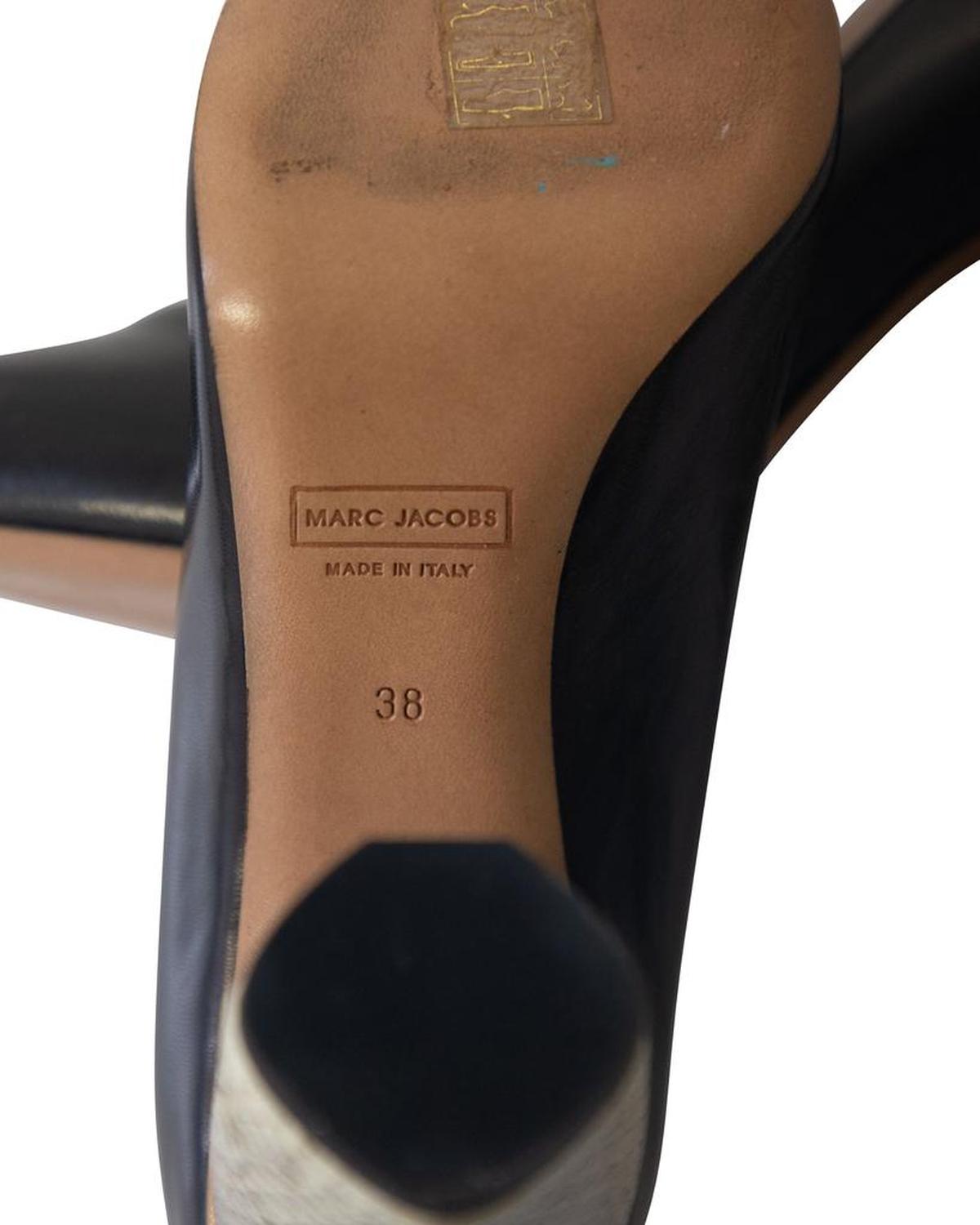Marc Jacobs Print Block Heel Pointed Court Shoes in Black Leather