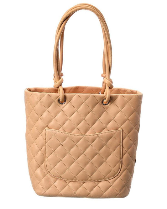 Chanel Neutral Quilted Lambskin Leather Medium Cambon Tote (Authentic Pre-