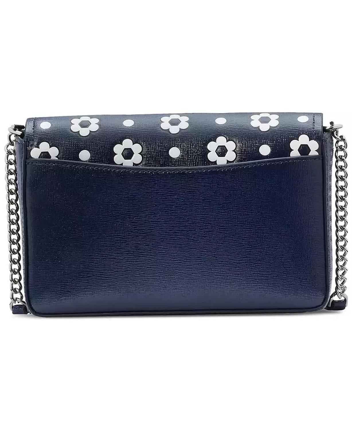 Morgan Daisy Dot Embossed Saffiano Leather Flap Chain Wallet Crossbody