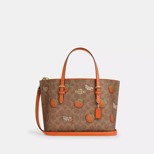 Mollie Tote Bag 25 In Signature Canvas With Orange Print