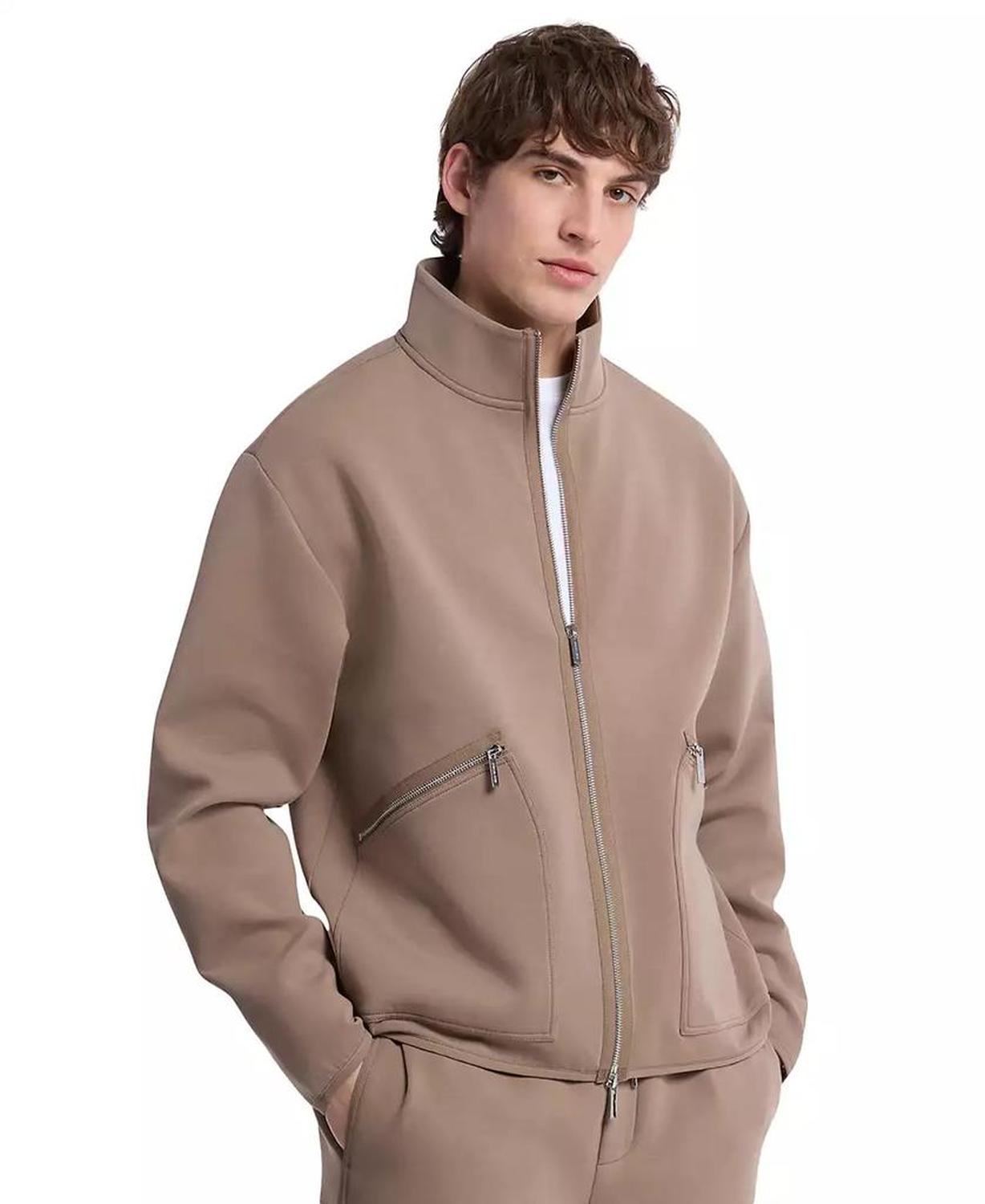 Men's Polished Long Sleeve Mock Neck Zip-Front Jacket