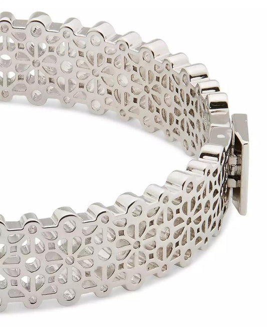 Silver-Tone Spade Flower Lace Thin Bangle Bracelet
