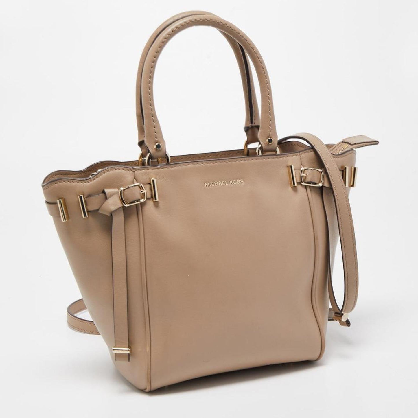 Michael Kors Beige Leather Amelia Top Zip Tote