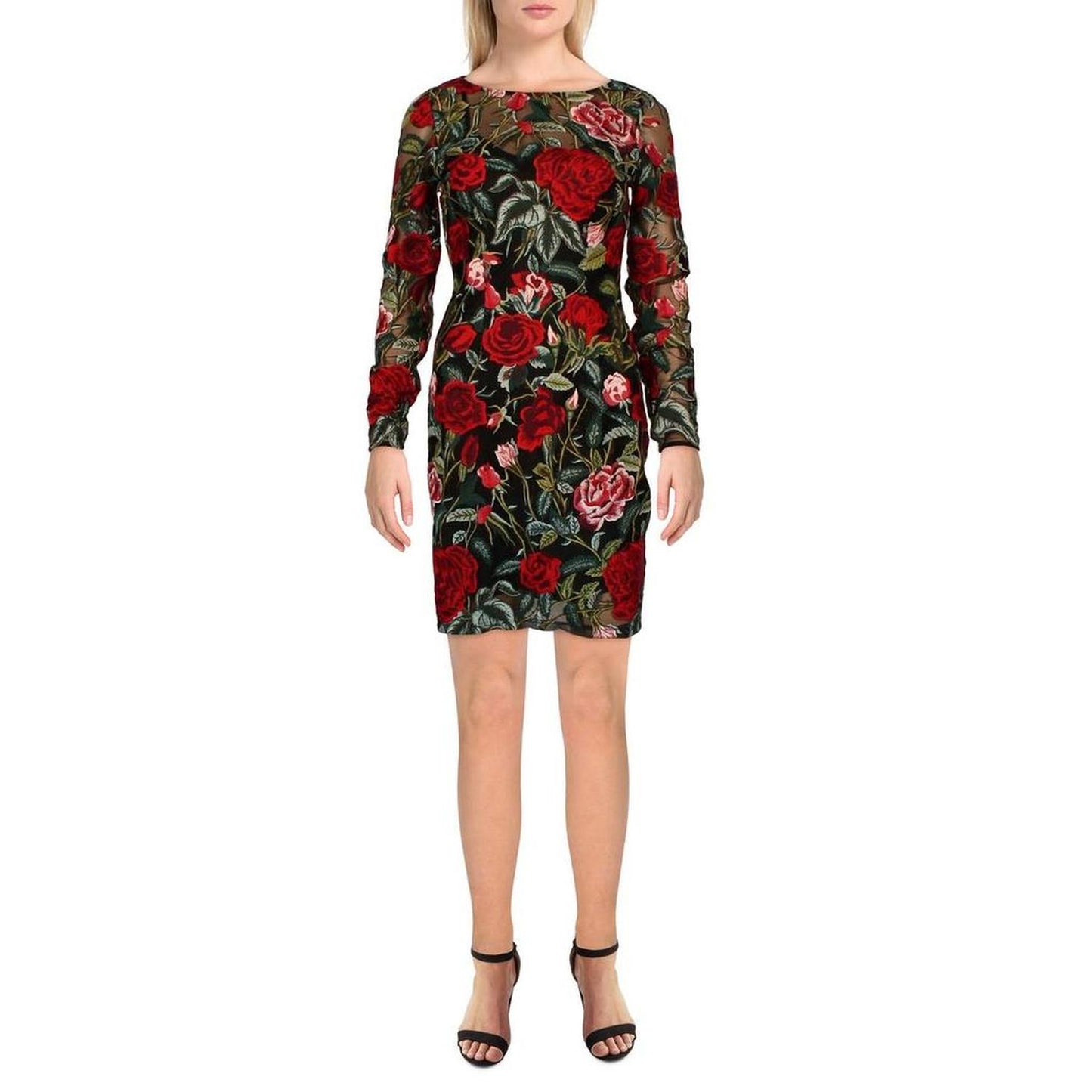 Rose Womens Floral Mini Sheath Dress