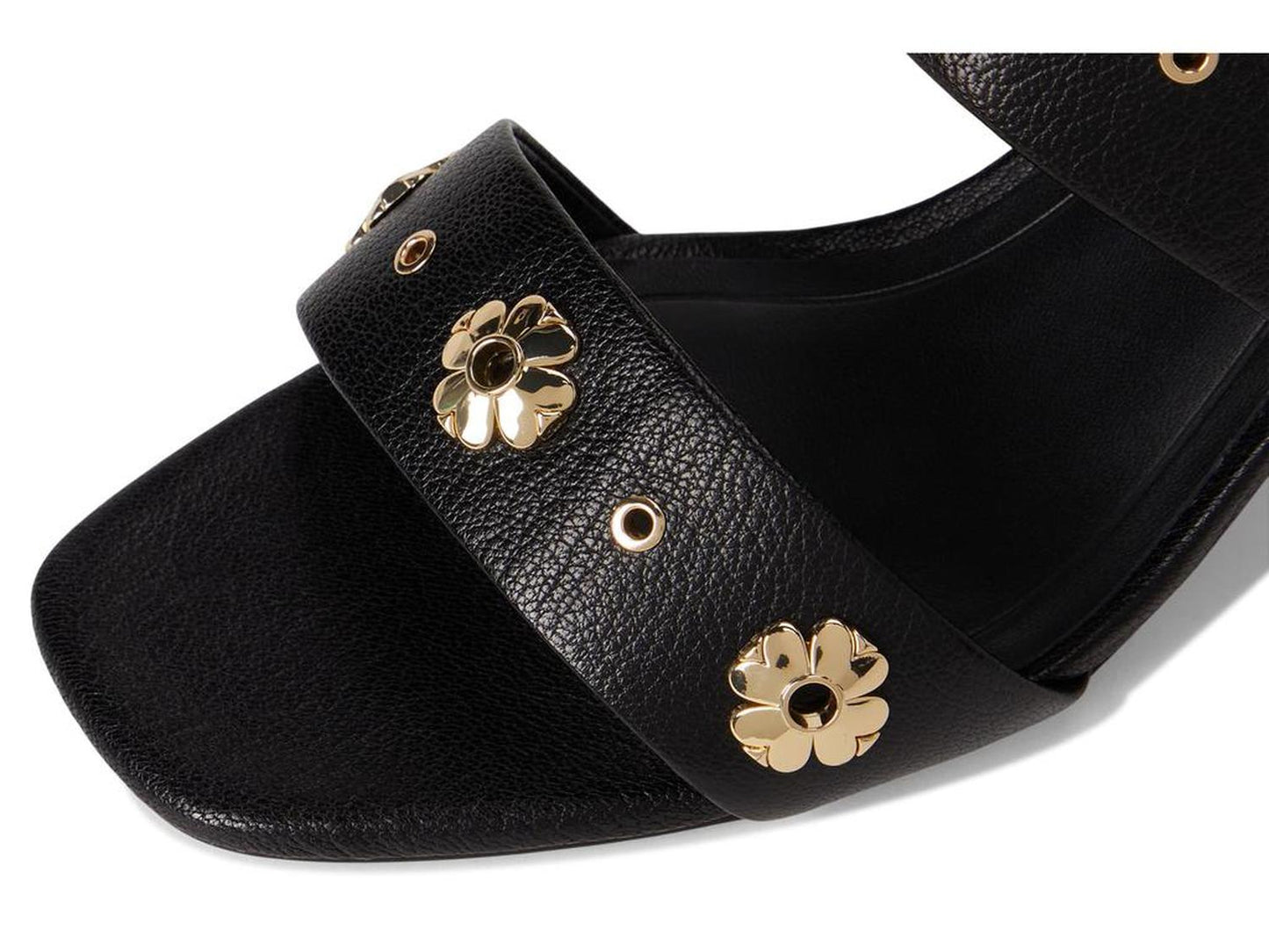 Spade Flower Stud Pebbled Leather Block Heel Sandal