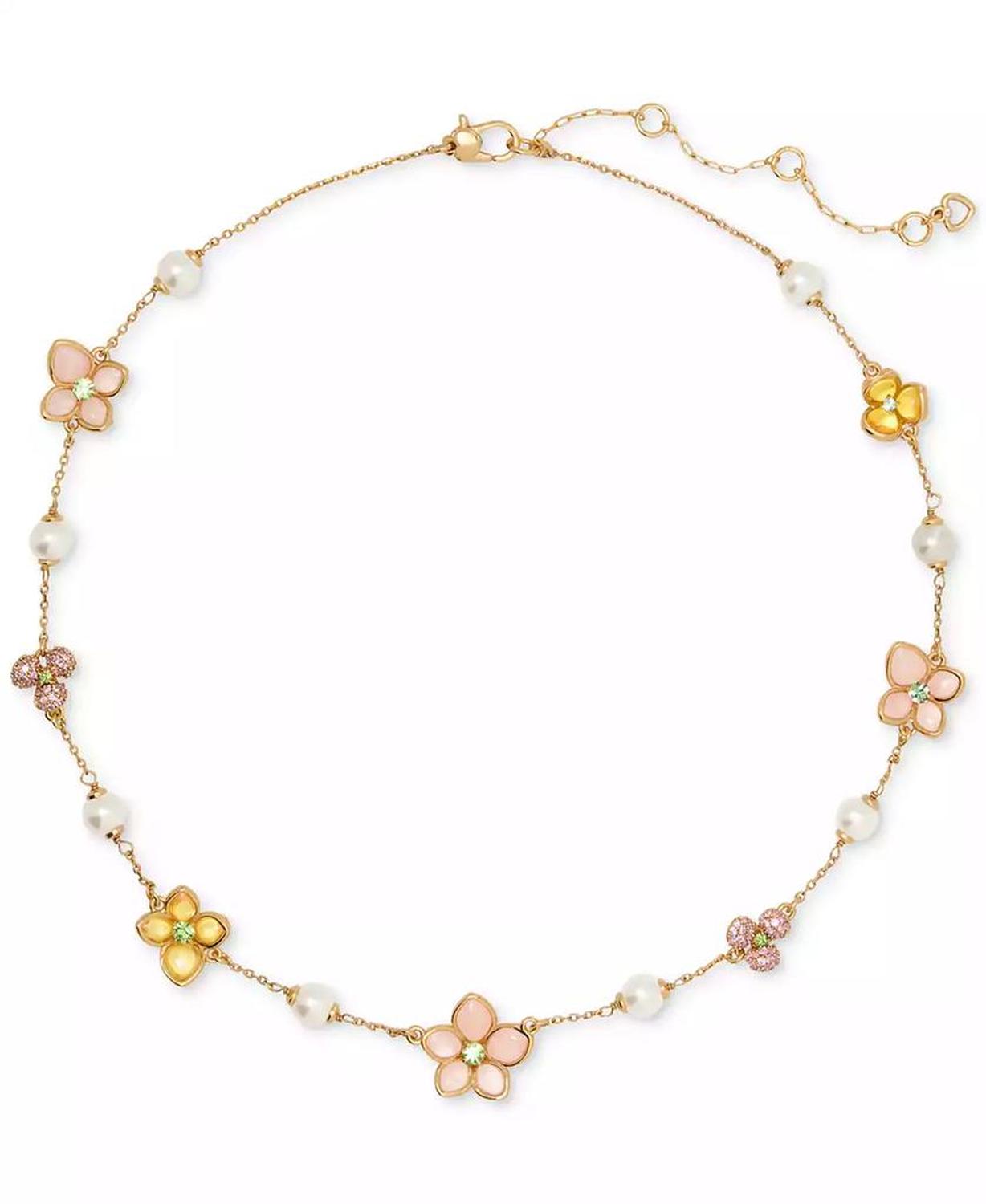 Gold-Tone Pastel Petals Scatter Necklace, 16" + 3" extender