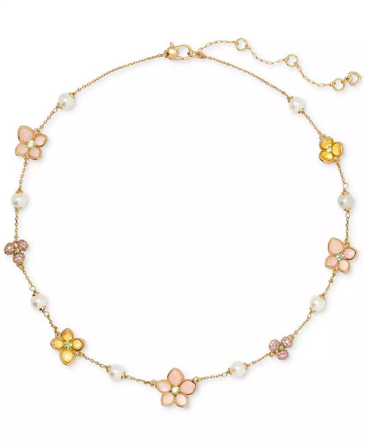 Gold-Tone Pastel Petals Scatter Necklace, 16" + 3" extender